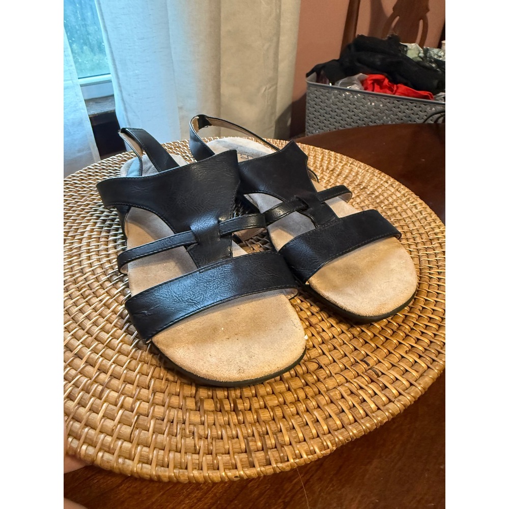 LifeStride Ezriel Black Strappy Slingback Sandals Womens 8W Comfort Flats